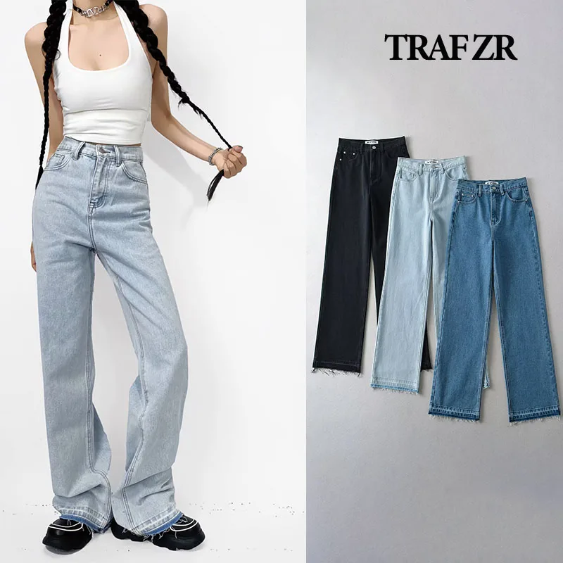 

TRAF ZR Baggy Jeans Y2k Streetwear High Waist Wide Pants Youthful Woman Clothes Korean Popular Clothes Denim Trousers Women