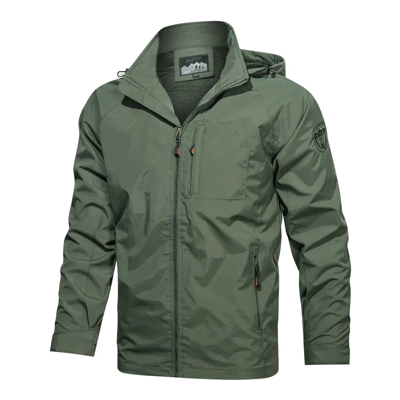 Men's Hooded Jacket Windproof Solid Color Lightweight Versatile Casual Outerwear