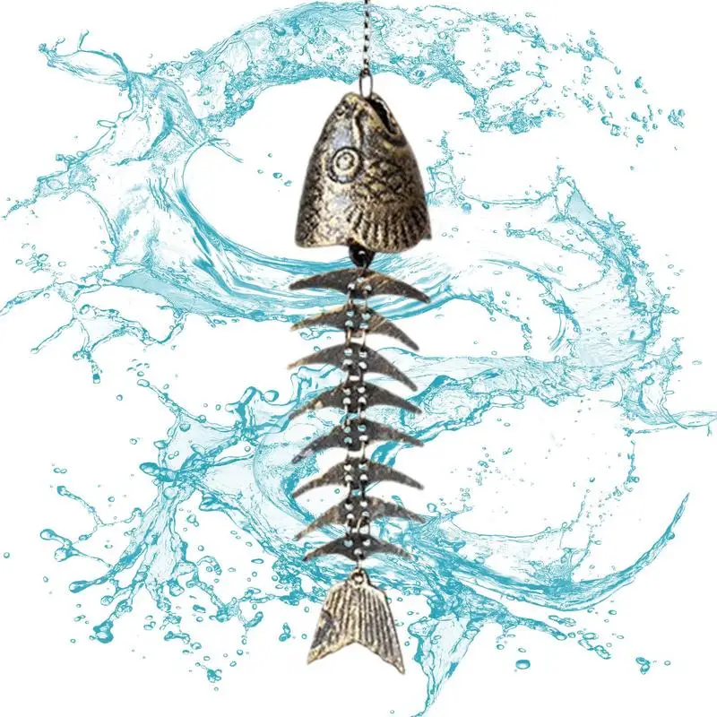 

Fish Wind Chime Fish Bone Japanese Style Vintage Metal Wind Chimes Retro Fish Skeleton Windchime Home Wall Decoration Pendant