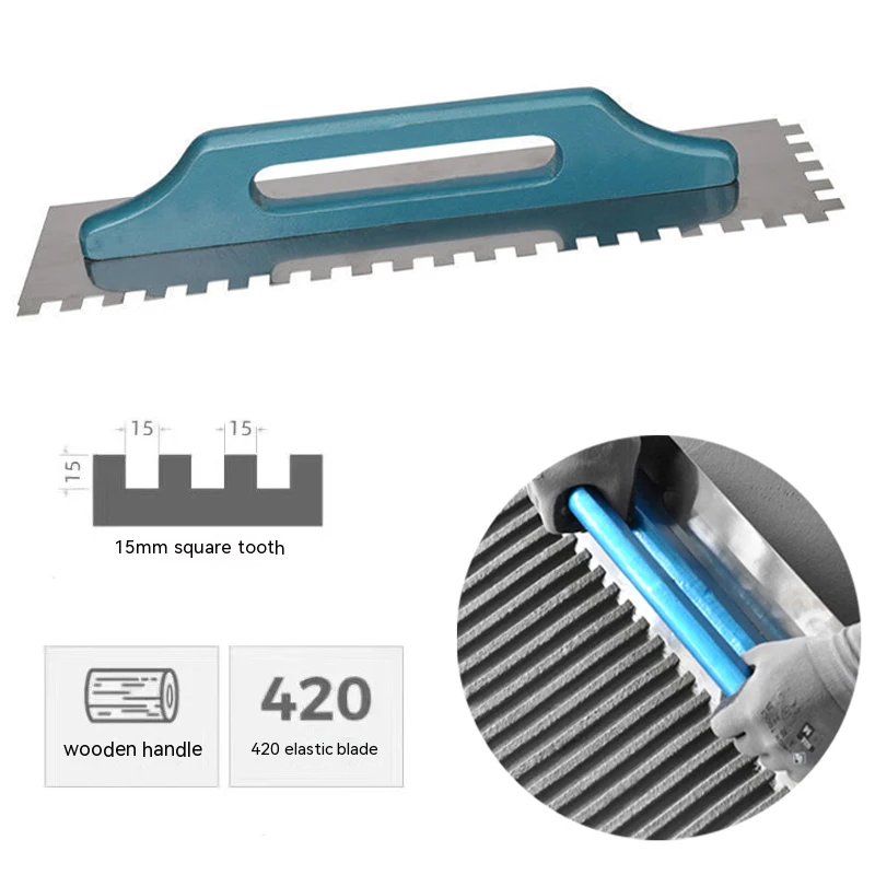 Ceramic Tile Trowel with Wood Handle 15mm Serrated Trowel Floor and Wall Leveling Slot Bricklayer Tiling Tool 48cm bricklaying trowel