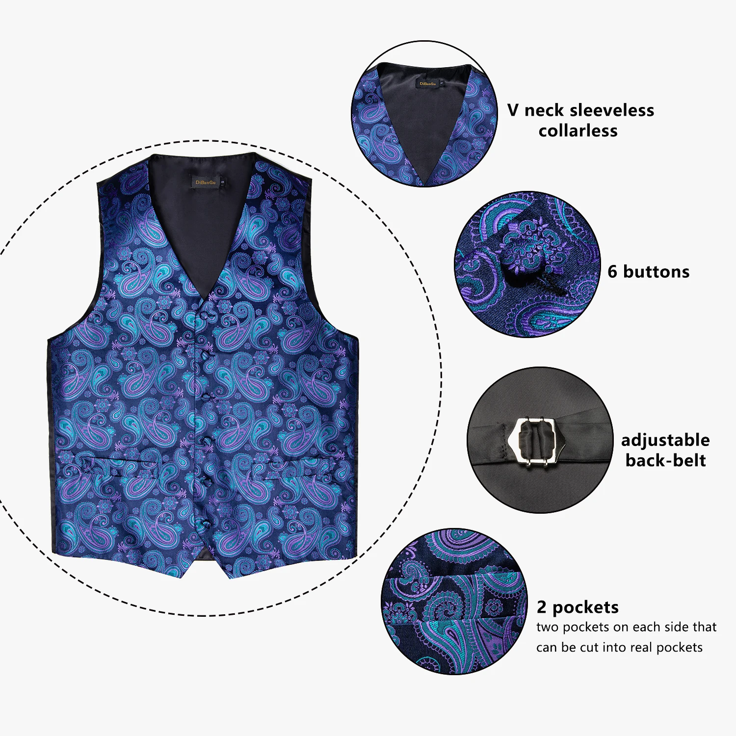 Men Vest Tie Set Classic Wedding Paisley Black Gold Paisley Tuxedo Suit Vest Formal Dress Male Waistcoat Sleeveless DiBanGu dress vests