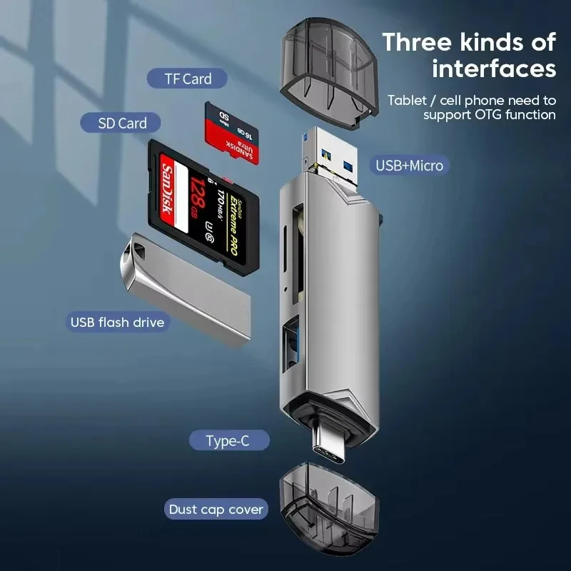 6-in-1 Multifunction USB Card Reader & Flash Drive Adapter