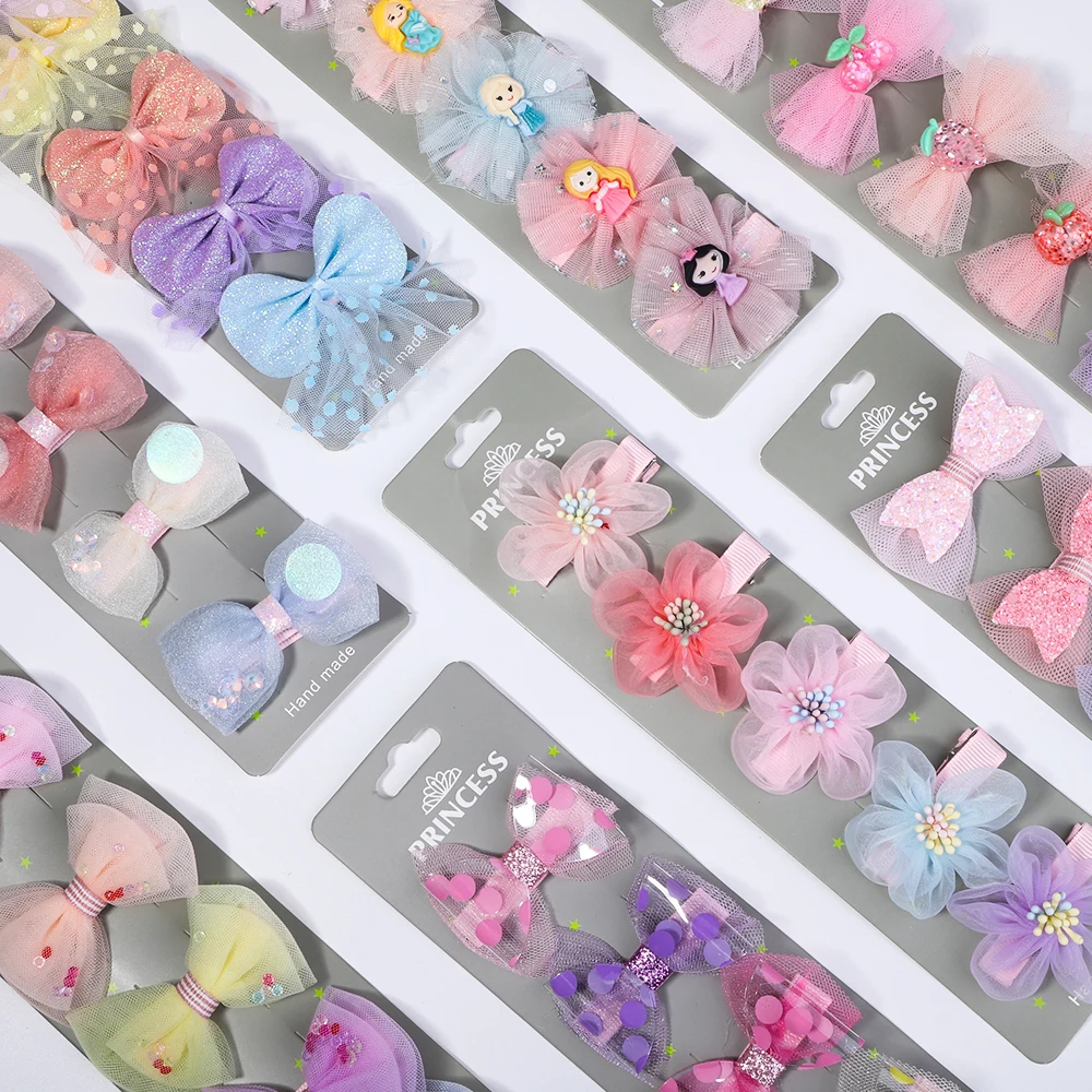 Baby Girl Bowknot Hair Clips Shiny Princess Hairpin Newborn Handmade Headwear Cute Kids Hair Accessories Gift 5PcsSet hair accessories