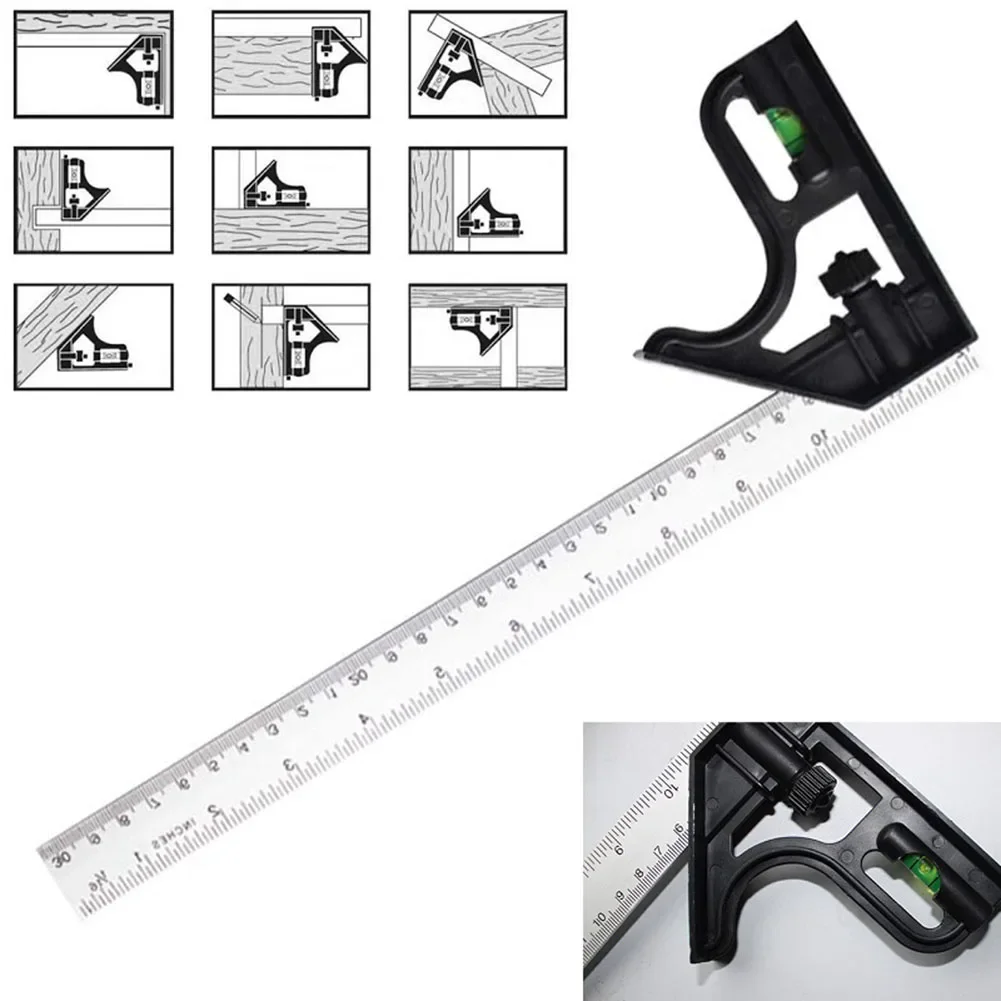 90&deg; Combination Angle Square Metric Angle Finder & Protractor Ruler Level Tool Measuring Tool Electronic Gauge Stainless