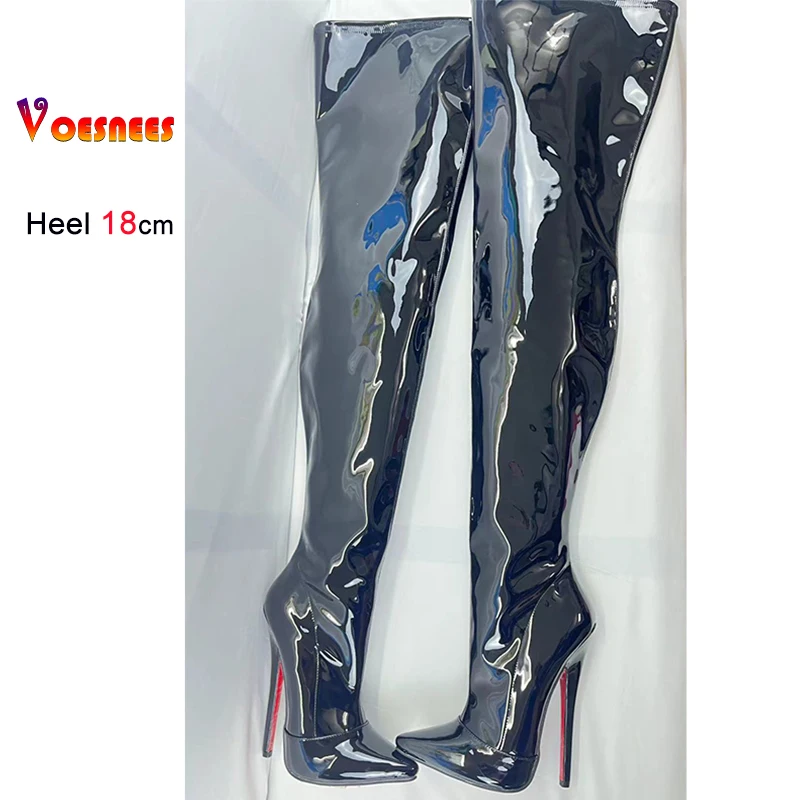 Sexy Black 18cm Stiletto Over the Knee Women Boots Night Club Stage Pole Dance Shoes Thigh High Boots Custom Colors Plus Size 46