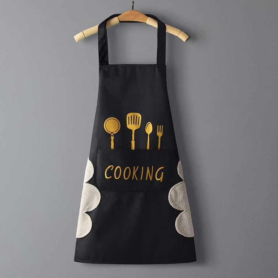 1pc modern minimalist letter COOKING apron with pockets hand wiping cloth kitchen dining room home uniform