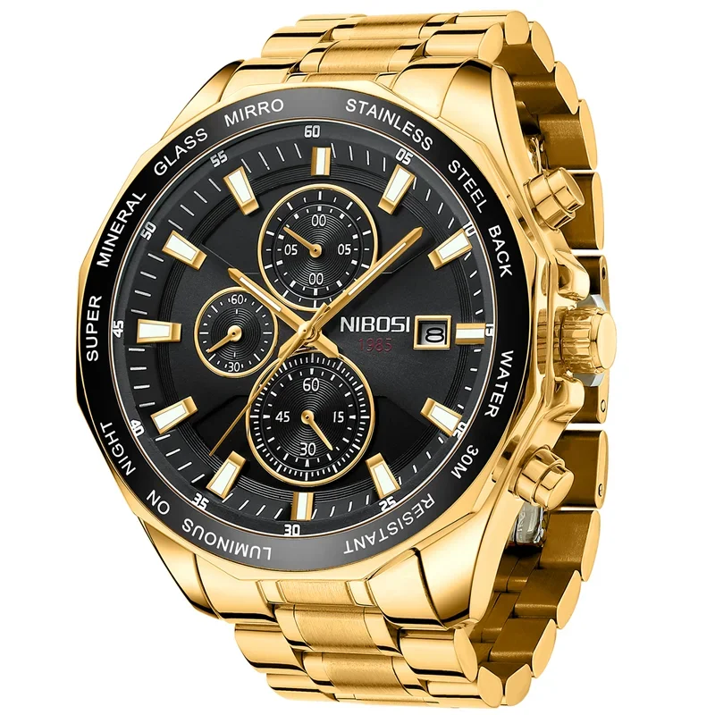 

NIBOSI Fashion Men Watch Stainless Steel Top Brand Luxury Sport Chronograph Quartz Watches For Men Wristwatch Relogios Masculino