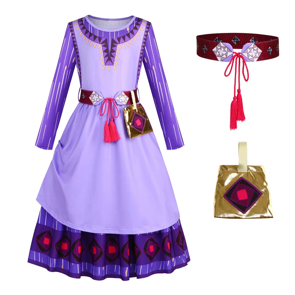 2024 bambini DISNEY Movie Wish ASHA Role Play Princess Costume Girls Fairy Tale Tiana Rapunzel cenerentola Birthday Party Dress