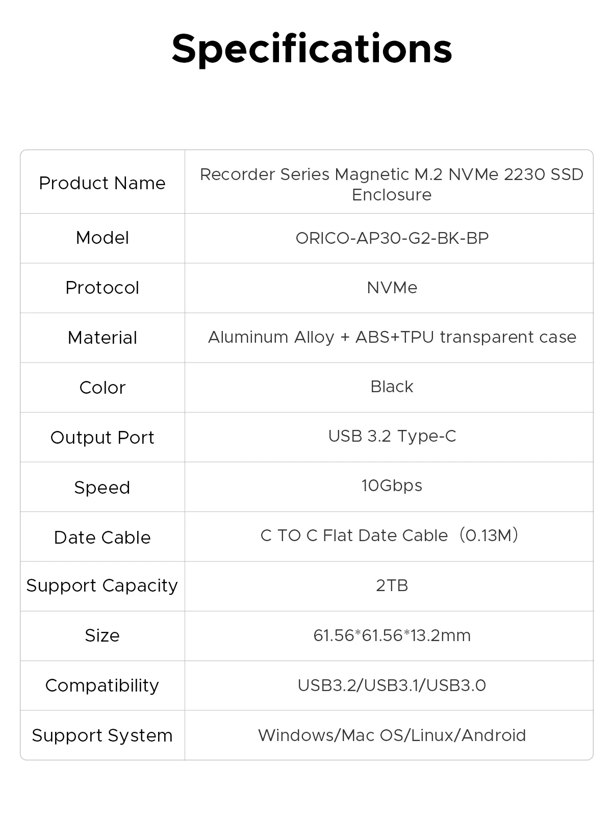 Carcasa M.2 NVMe ORICO Para IPhone 15 Pro - Magnética 4TB (10Gbps)
