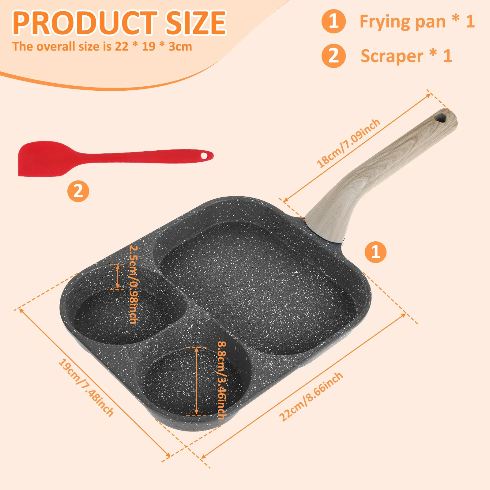 Aluminium Alloy Egg Frying Pan With Maifan Coating 3 in 1 Non Stick Breakfast Pan for Induction Cooker Gas Stove Omelette