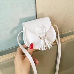 Charming PU Leather Kids' Tassel Crossbody Bag - Cute Princess Shoulder Purse (White)