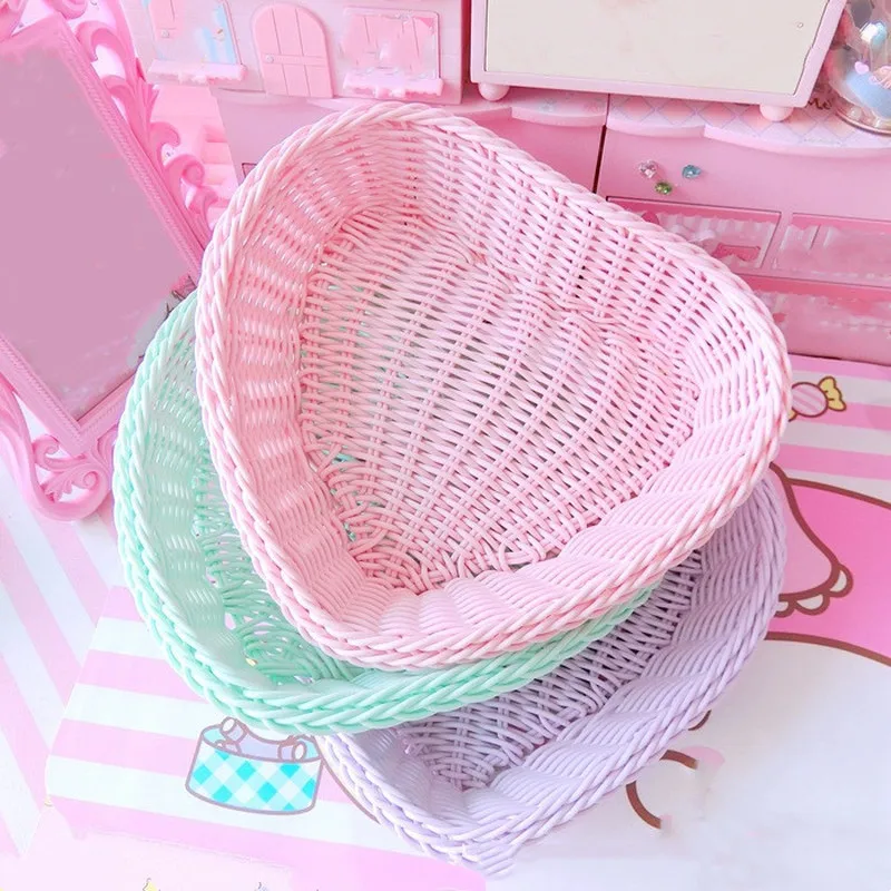 1 Pcs Love Heart Shape Basket Desktop Sweet Color Basket Photo Props For Home Storage Decoration Basket Storage Fruit Basket