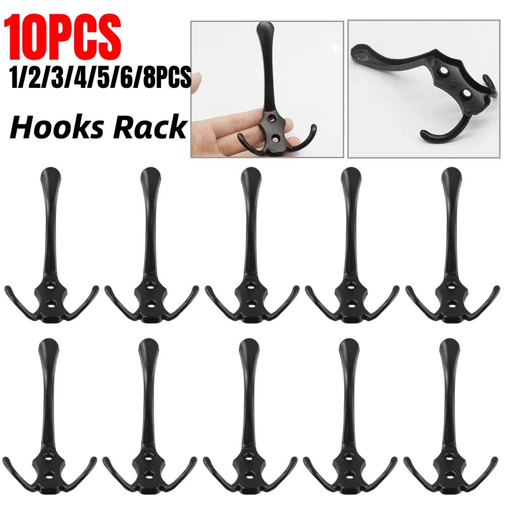 1-10pcs Zinc Alloy Triangular Black Hooks 112mm Wall Mounted Coat Hooks  Bathrobe Coat Rack For Hallway Bathroom Bedroom Closet - AliExpress