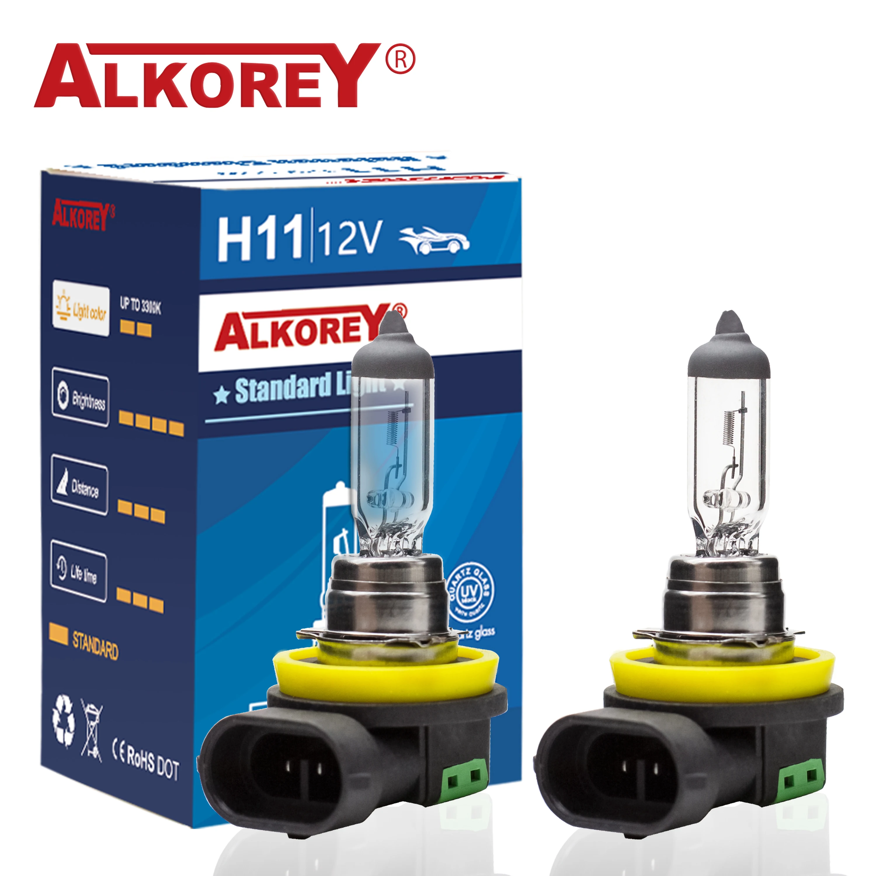 

Alkorey 2PCS H11 12V 55W Clear Auto Headlight Bulbs Warm White 3350K Car Fog Lights Driving Lamp Halogen Lamps