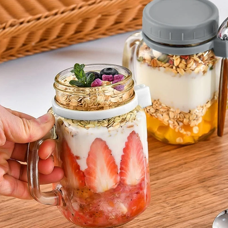 350ML Overnight Oat Cup Glass With Lid And Spoon Seal Food Breakfast Cup Portable Cereal Milk Salad Yogurt Cup Kitchen Item 2