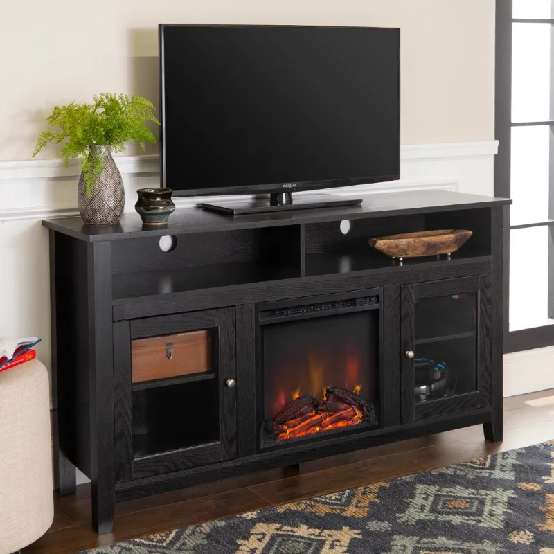 

2 Door Electric Fireplace TV Stand for TVs up to 65", Black fireplace