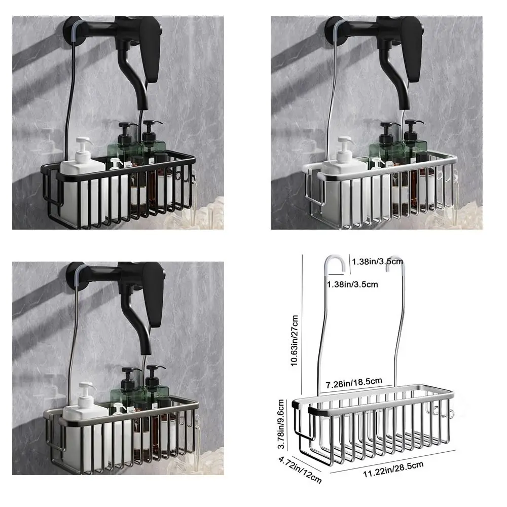 Silver/Black/Grey Hanging Shower Basket with Hooks Large Capacity Bathroom Storage Rack Rustproof Bathroom Hanging Shelf Home 6