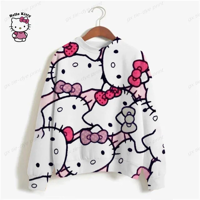 thumbnail image 1 of Sudadera con estampado de gran tamaño para mujer, sudadera holgada de estilo anime de otoño 2024, sudaderas con capucha de alta calidad con estampado de Hello Kitty para niña, 1 of 5