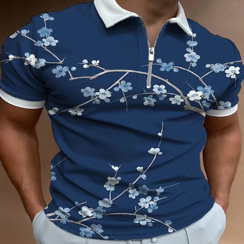 

Floral Botanical 3D Print Polo Zipper Short Sleeve Shirt for Men