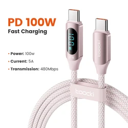Toocki 100W High - Speed USB - C to USB - C Charging and Display Cable - 1m (100W C- C Pink)