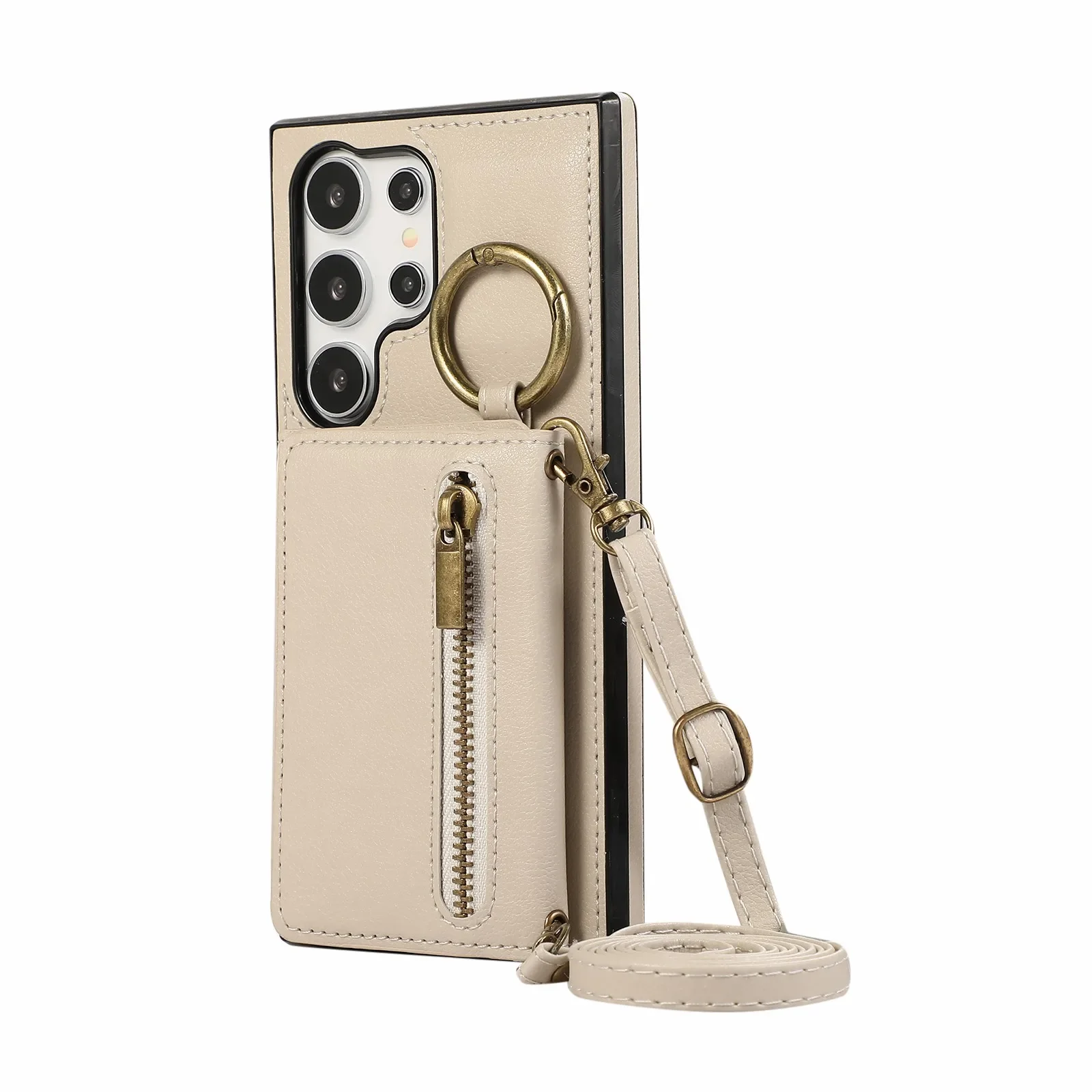 Stylish Leather Crossbody Wallet Case with Card Holder and Zipper Closure