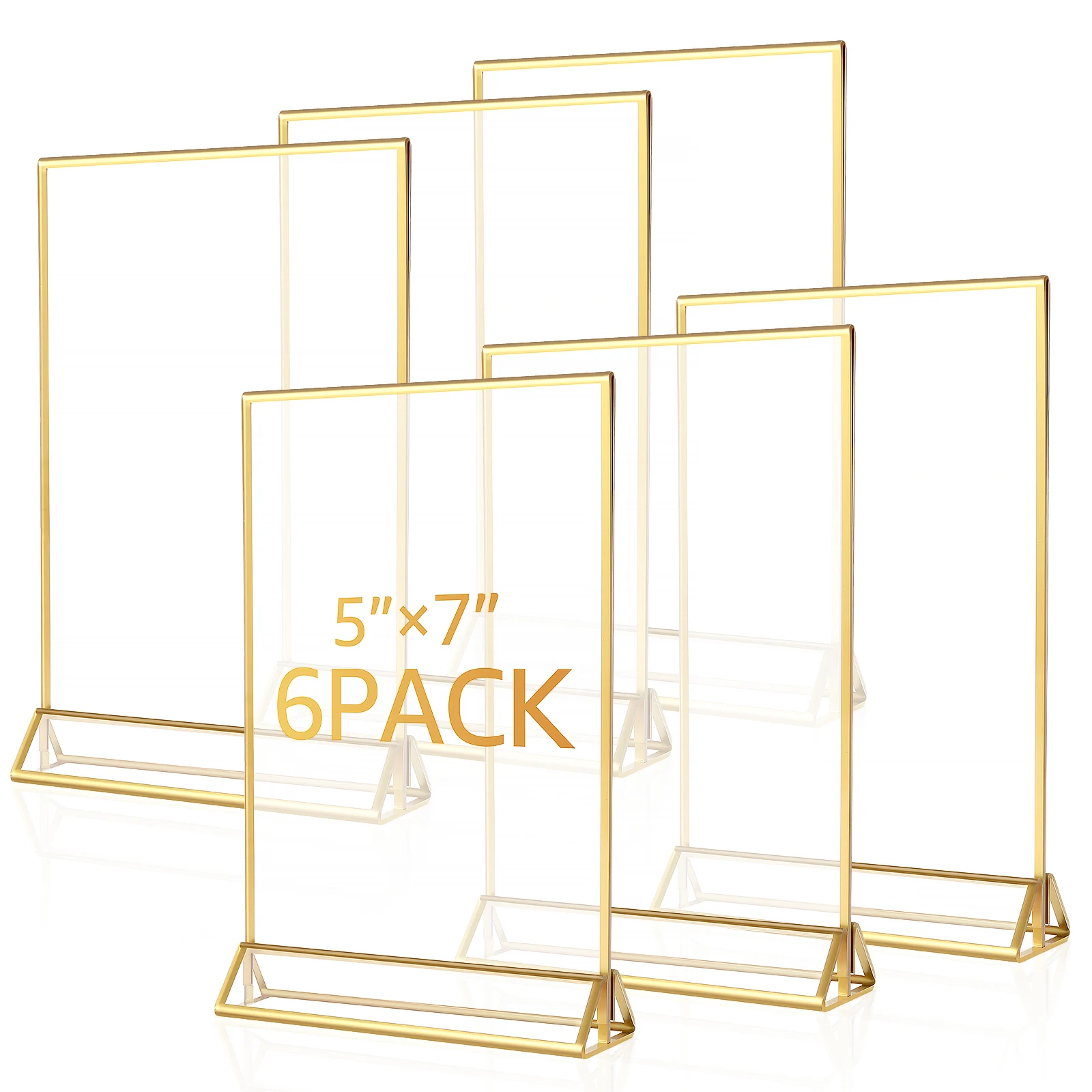 6Pcs Acrylic Sign Holder Clear Double-Side Sign Display Stand Gold Border Table Flyer Holder 4 x 6inch/5x7inch Multipurpose Menu place card holders acrylic sign holders