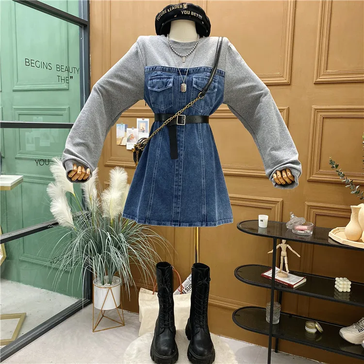 スリムワンピース【JEANS】Slim Tie Dress★2色 Generic Spring Summer Fashion Straight Fit Loose All-Match