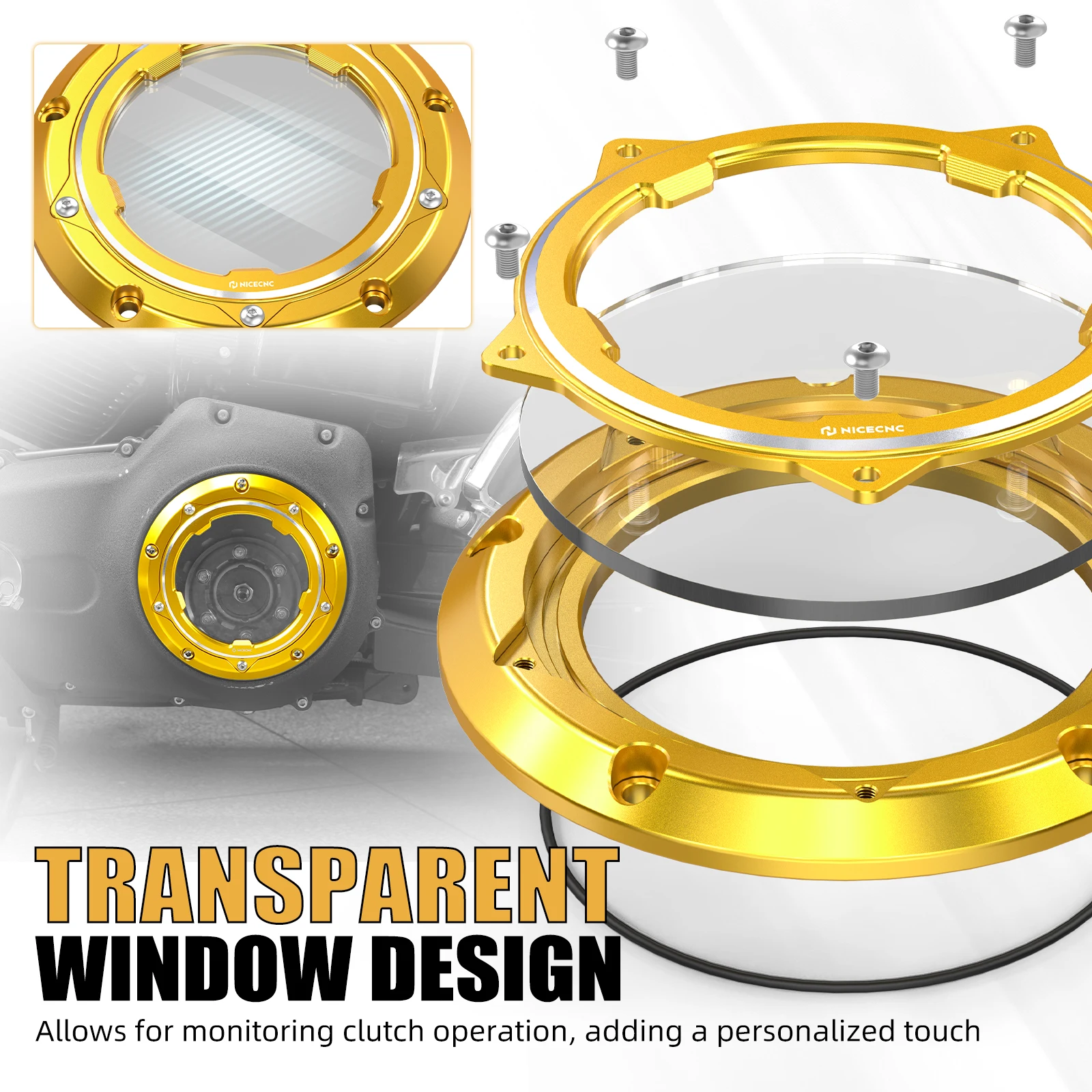 NICECNC Für Harley Touring Street Glide FLHX 2006–2015 Road Glide FLTR Road King FLHR 1999–2013 transparente Derby-Kupplungsdeckel – Detail 4