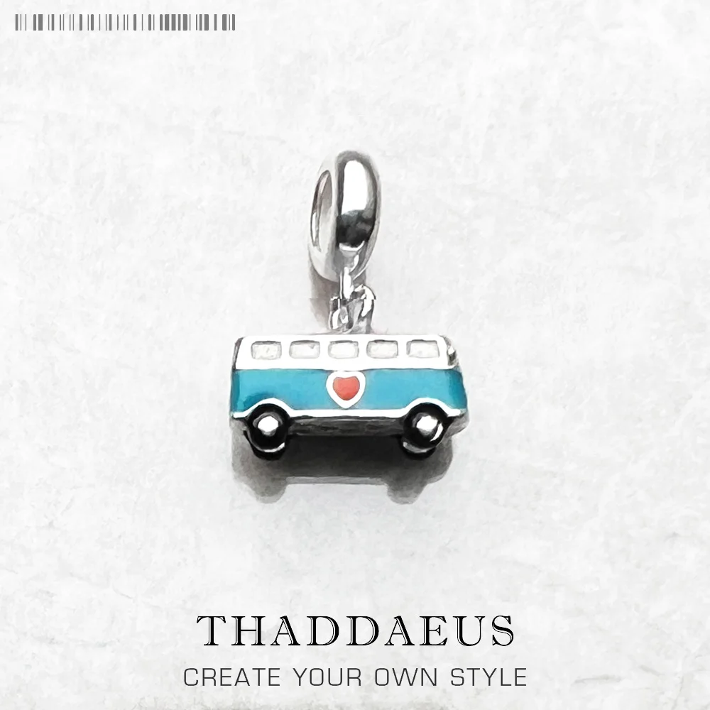 

Lucky Happiness Blue Enamel Love Bus Pendant 925 Sterling Silver Tone Oil Drop DIY Bracelet Floating Charms