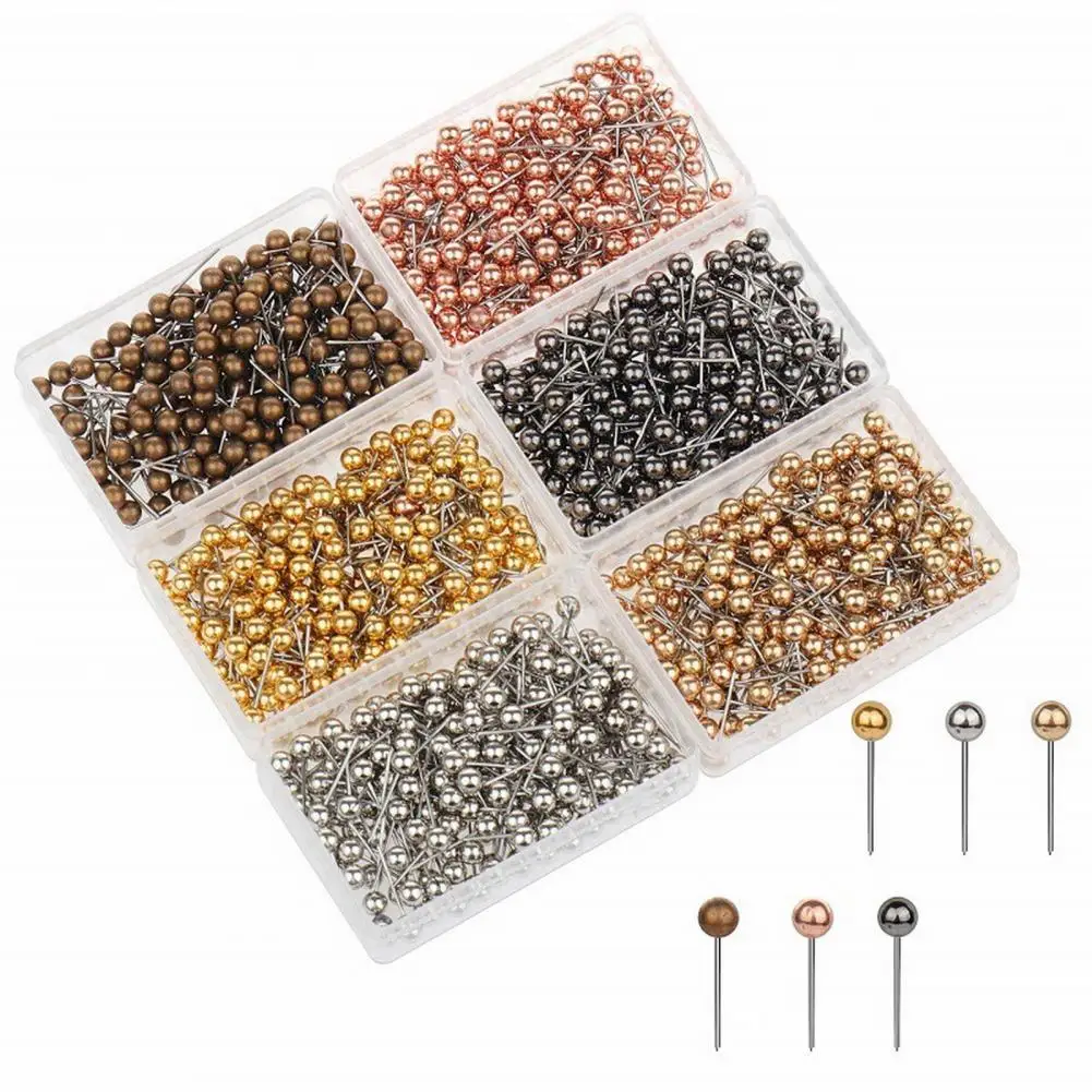 

480/500Pcs Push Pin With Clear Box Metallic Color Round Ball Head Cork Bulletin Board Wall Map Photo Fixing Thumbtack For Office