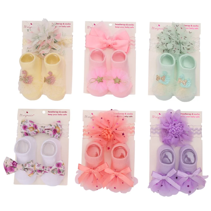 

Newborn Baby Sock Headband Set Cute Bowknot Short Sock Headband for Infant Baby Girl Spring Summer Baby Stuff for 0-1 Year