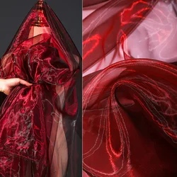 Gradient Flashing Colorful Organza Tulle Fabric for Fashion Design and Stage Decor (Wine Red)