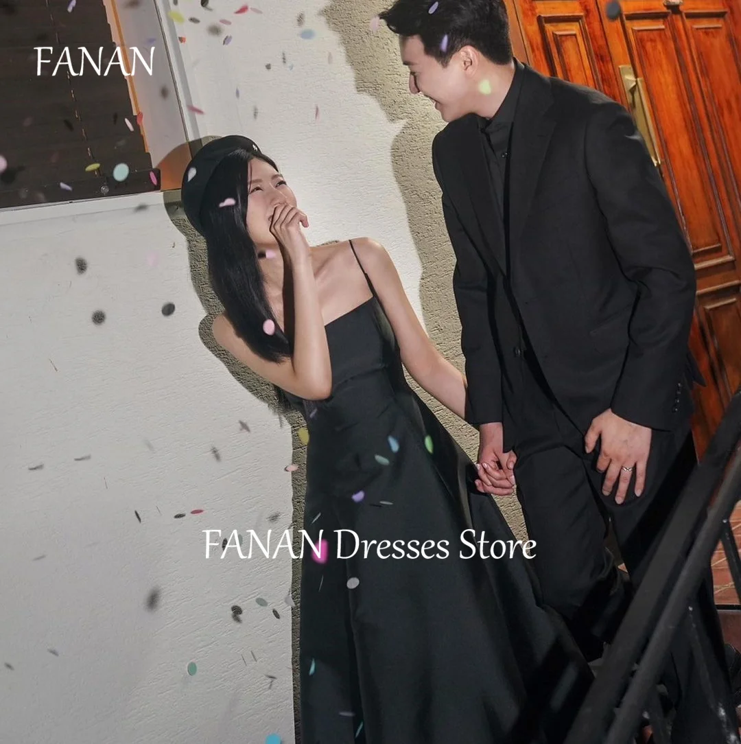 

FANAN Tulle Fairy Strapless Evening Party Dresses Korea Spaghetti Straps Black Wedding Women Formal Gowns Event Prom Gowns
