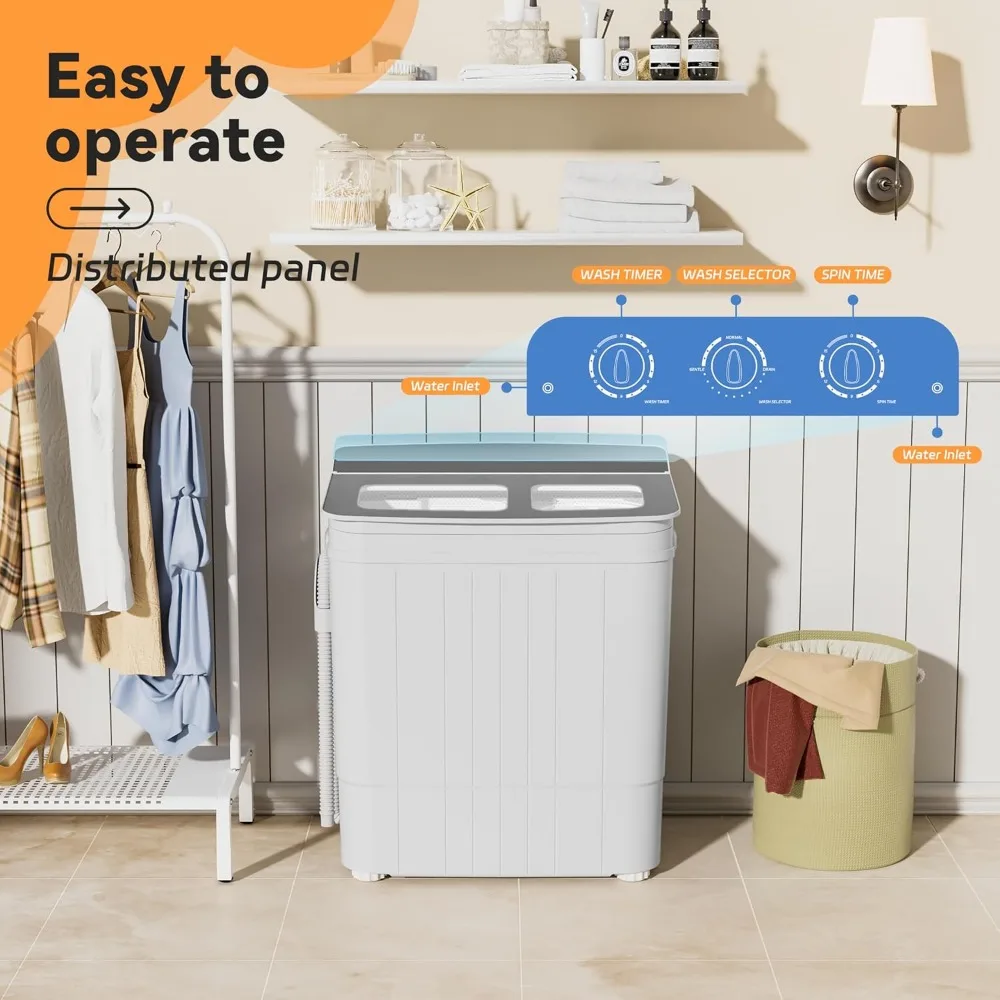 Portable Washing Machine 17.6 Lbs Compact Twin Tub Washer with Spin Cycle Washer and Dryer Combo 5