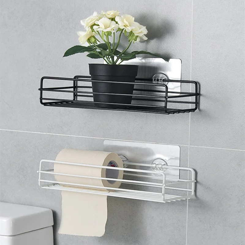 Bathroom Shelf Shower Shampoo Holder Gray Aluminum Storage Cosmetic Basket  Wall Self-adhesive Organizer Rack Household Accessory