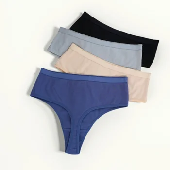 1PC Thongs Women Cotton Panties Female High Rise G-String Sexy High Leg Cut Bikini Solid Color T-back Breathable Lingerie S-L