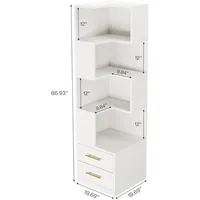 5-Tier Corner Bookshelf with 2 Drawers, 66.9-Inch Tall Corner Bookcase Shelf, Modern Simple Corner Storage Cabinet 2