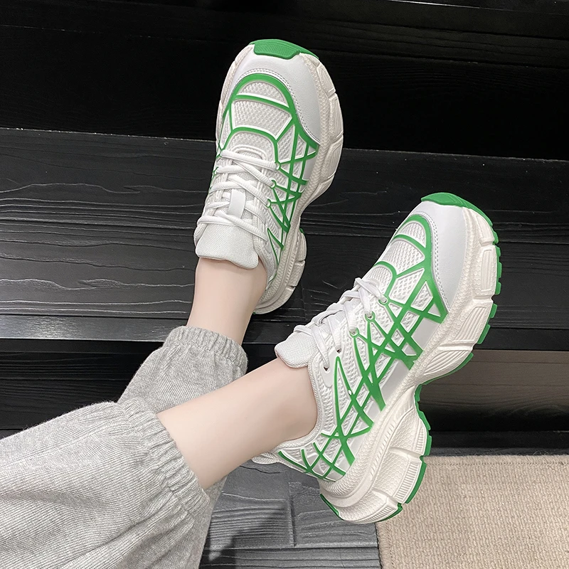 

Microfiber Flat Lace-up Sports Shoes 2023 Fashion Mixed Colors Shoes Female Autumn Mesh Women's Sneakers Zapatos Deportivos