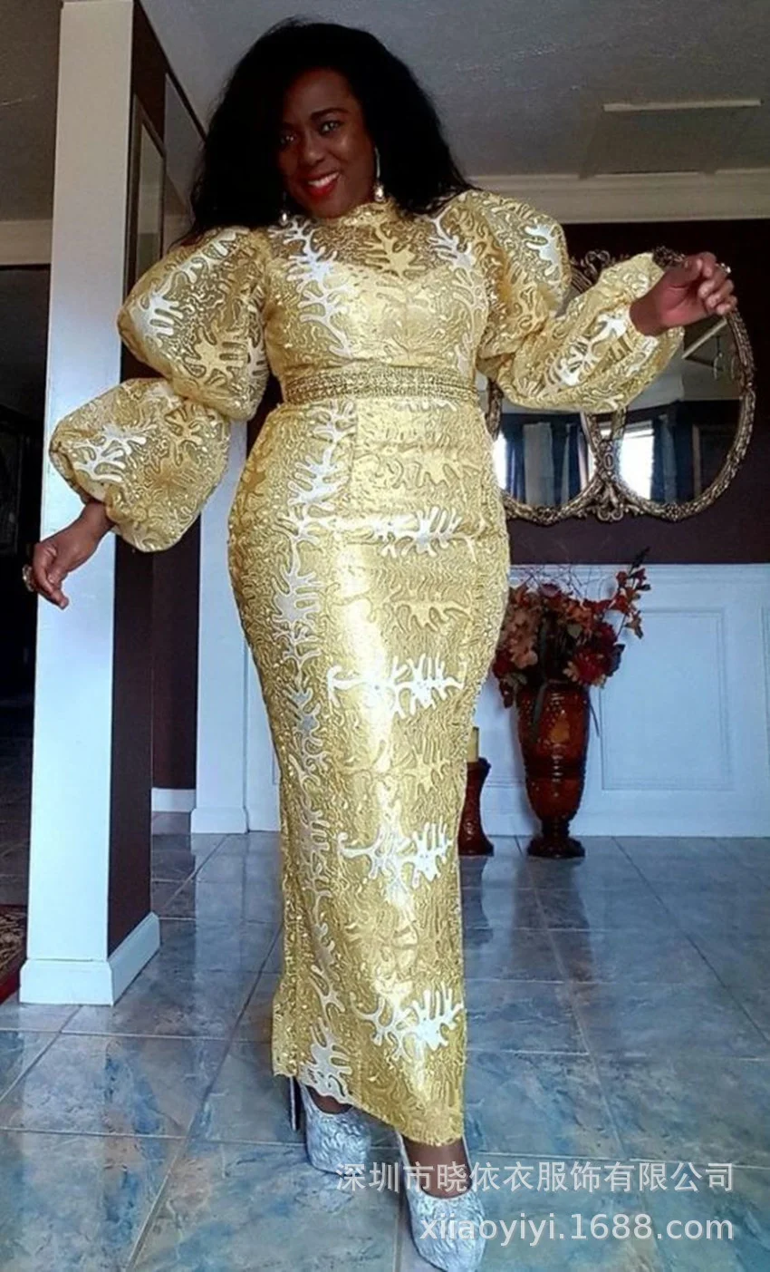 

Evening Dress Cross Disciplinary 2023 New Style Elegant Round Neck High Waist Bubble Sleeve Women's Dress Slim Long Dress