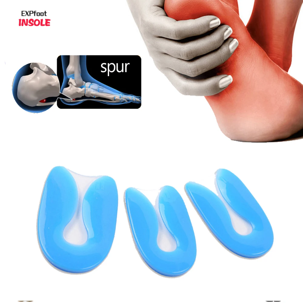 100% Gel Di Silicone A Forma Di U Heel Cup Fascite Plantare Del Tallone Protector Tacco Sperone Cuscino Pad Inserti Scarpe Sottopiede Per Delle Donne 