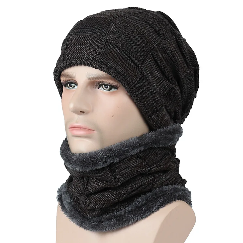 2023 Vierkante Tralie Fluwelen Beanie Skullies Muts Unisex Winter Nieuwe Wollen Mutsen Heren Gebreide Muts Mutsen Muts Heren Warm Sets 2