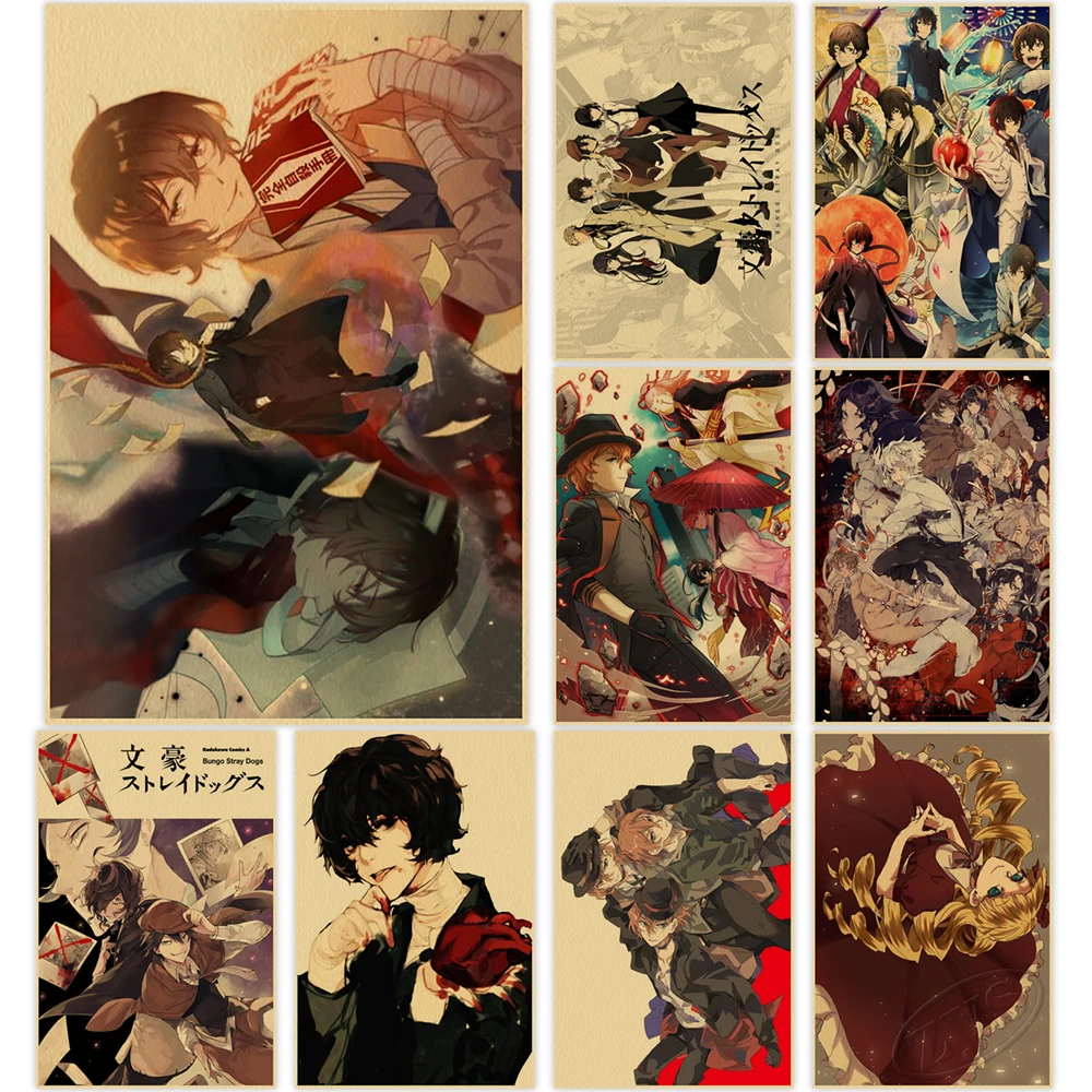 

Bungo Stray Dogs Poster Vintage Home Decor Classic Paintings HD Print Japanese Anime Kraft Paper Living Room Pictures Wall Art