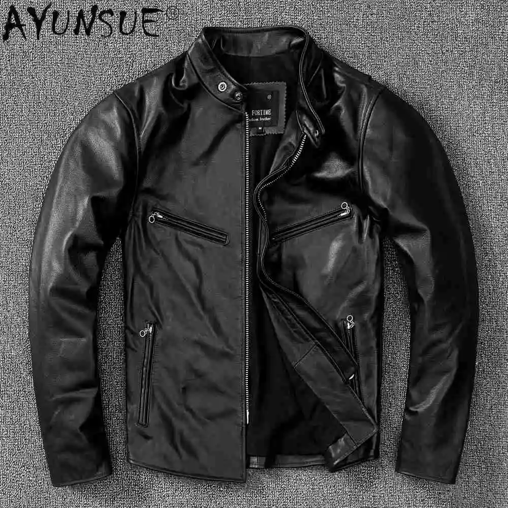 

Men Jacket Genuine Cowhide Leather Motorcycle Mens Jackets Autumn Coat Fashion Clothes Male 2024 Hommes Veste LXR678