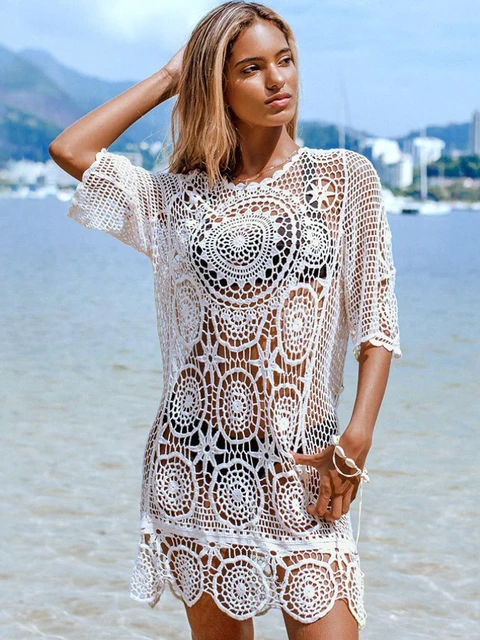 White Beach Tunic Swimsuit Bikini Lace Cover  See Swimsuit Cover Ups -  2023 Sexy See - Aliexpress