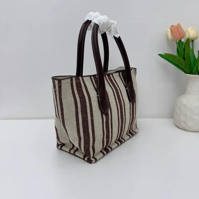 Hot Sale Of The Season New Women's Large Capacity Canvas Tote Bag College Class Shoulder Bag Simple Striped Casual Style Handbag