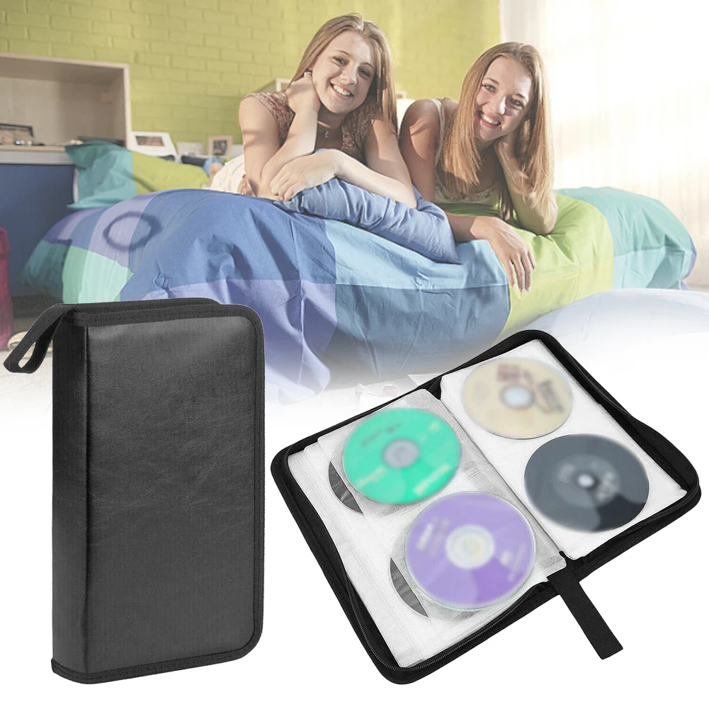 CD DVD Storage Case Carry Handbag 80pcs Capacity Double-side Dustproof Zipper Album Holder