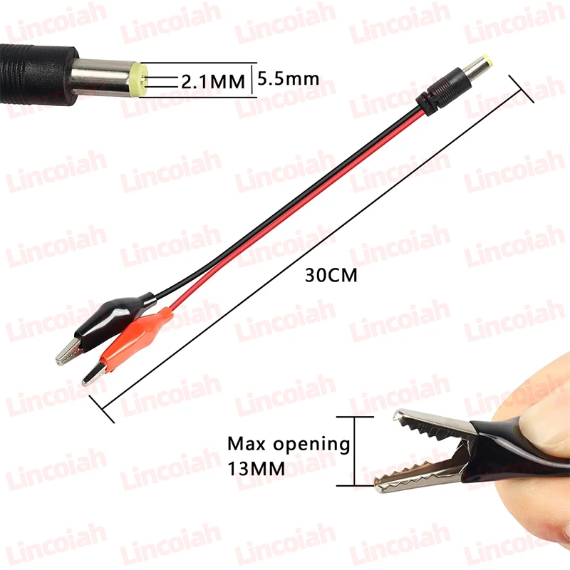 DC 5521 5.5x2.1mm Male/Female to Dual Alligator Clips alligator clips Power Adapter Cable DC Adapter Cables for LED Strip Light CCTV Camera
