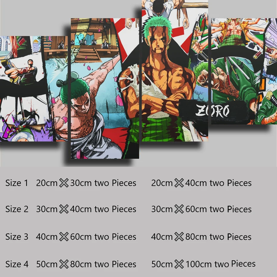 thumbnail image 1 of Póster e impresión de 4 piezas de Anime ONE PIECE Roronoa Zoro, pintura, póster, arte de pared, imagen, decoración del hogar, regalos decorativos estéticos, 1 of 5