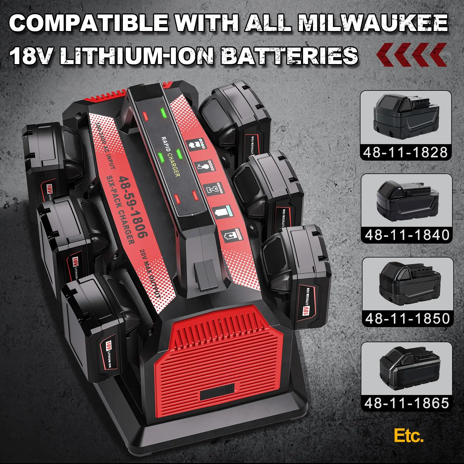 Replacement for Milwaukee M18 Battery Charger Station 6-Ports Simultaneous Rapid