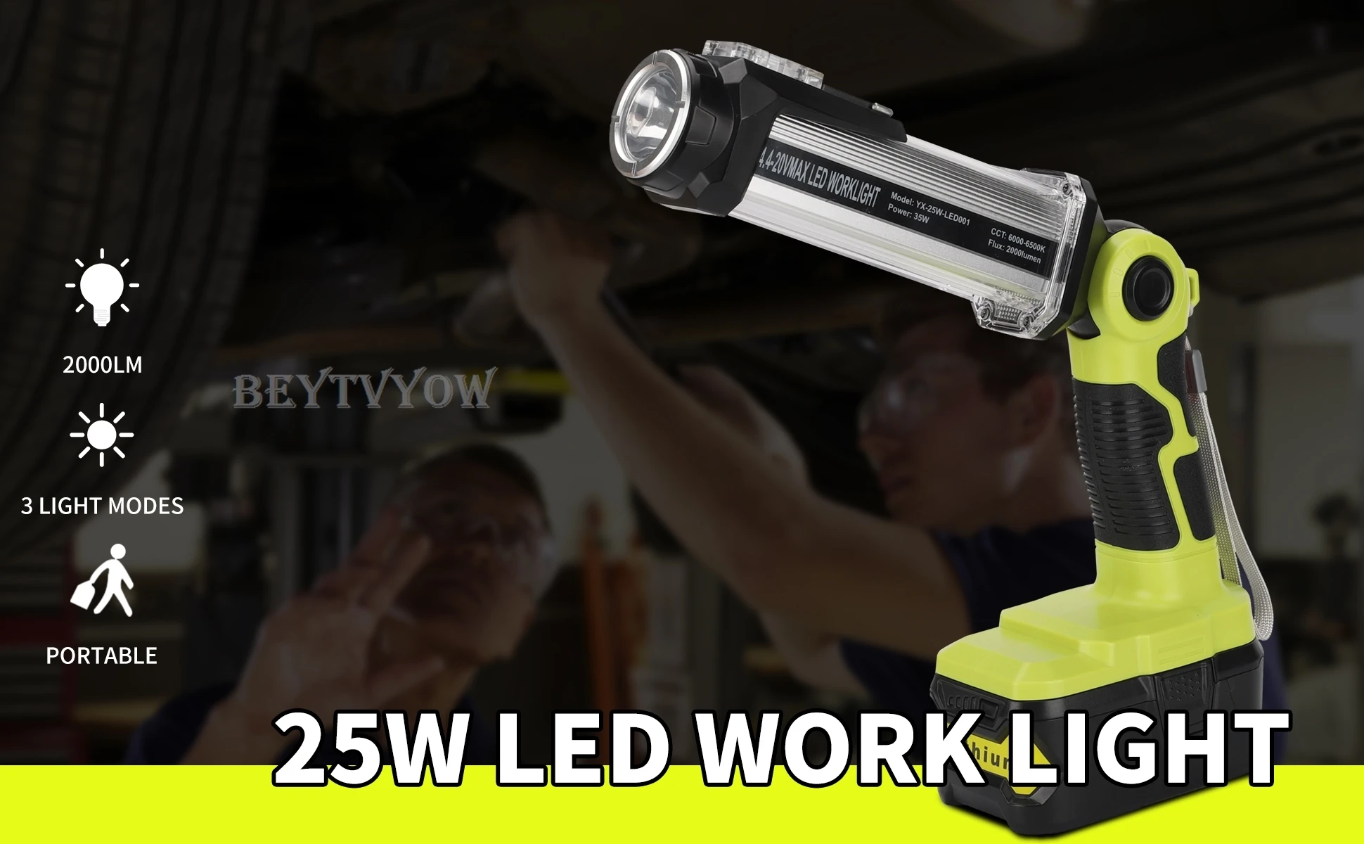 25W 2000LM Cordless Flashlight for Ryobi 18v Battery Portable LED Work Light wit